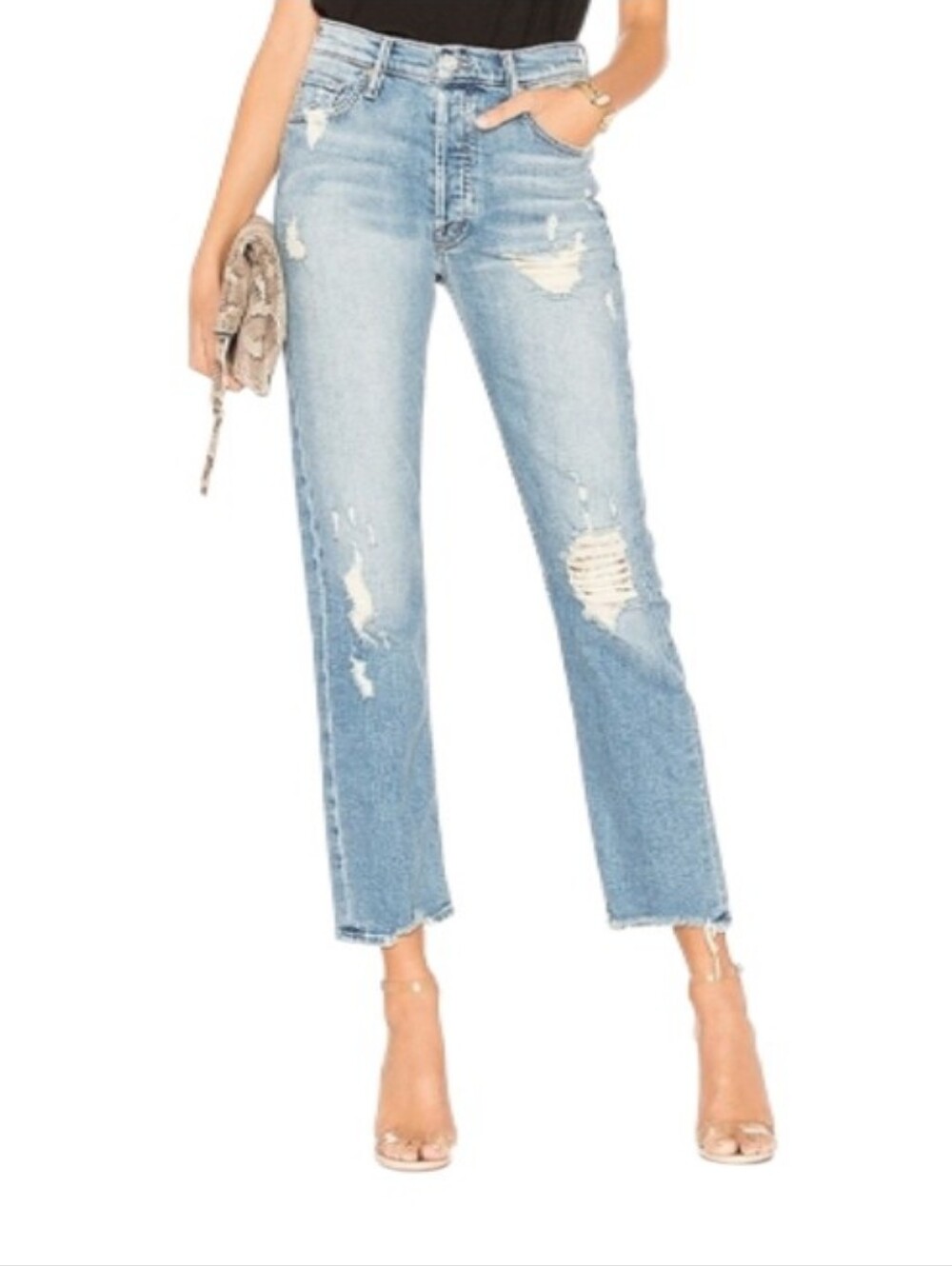 Mother The Tomcat Ankle Light Wash Distressed Denim Jeans
